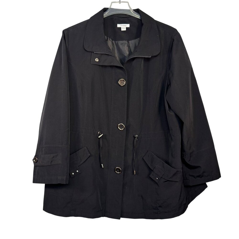 Dressbarn Womens Size 18/20 Black Button-Up Hooded Jacket Outerwear